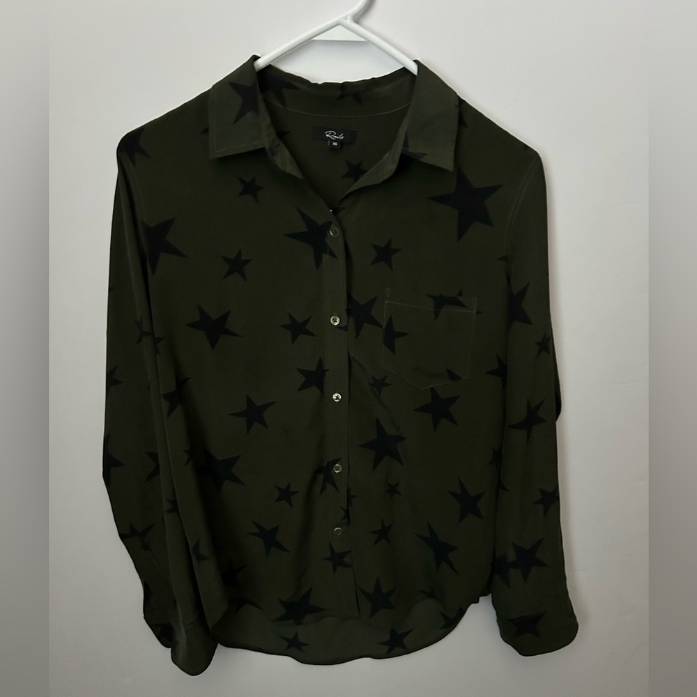 Rails 100% Silk Kate Blouse in Sage Star Print Women's Top XS - Picture 8 of 10